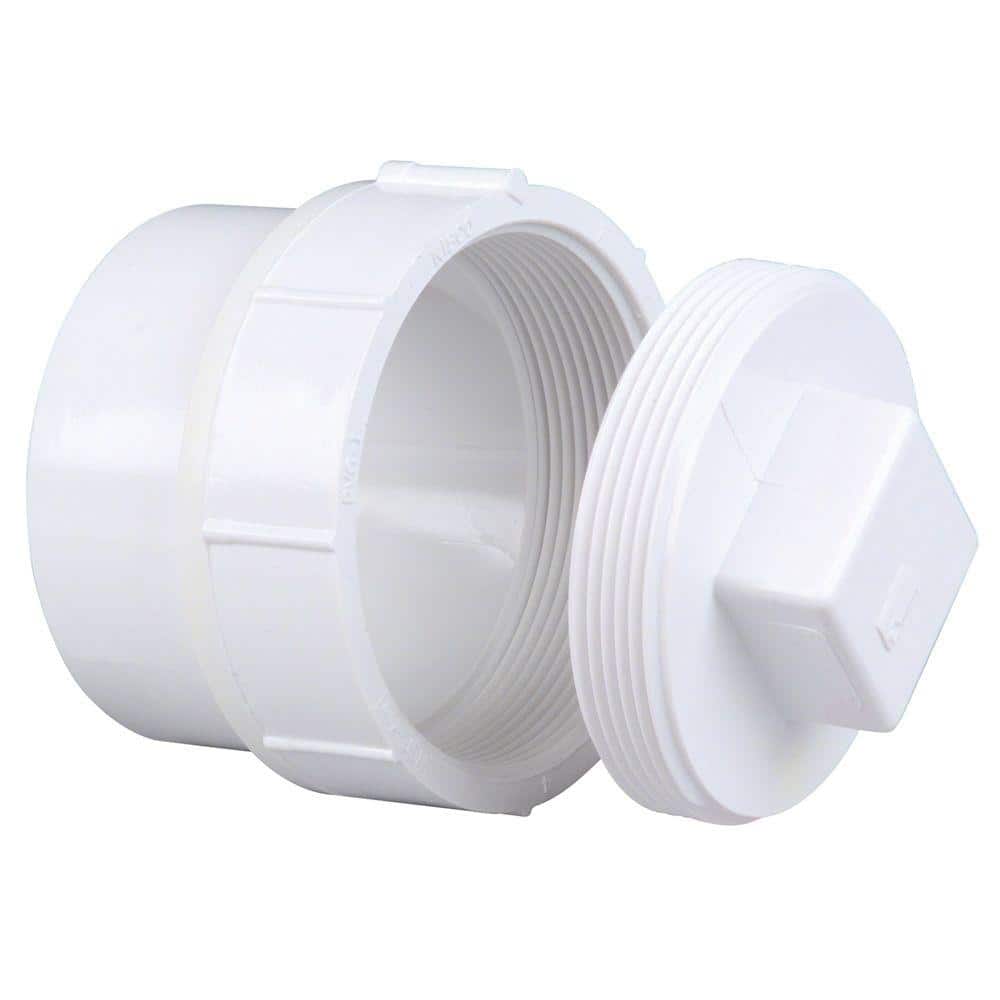 2" DWV PVC Fitting Cleanout Adapter w/ C.O. Plug (S × FPT)